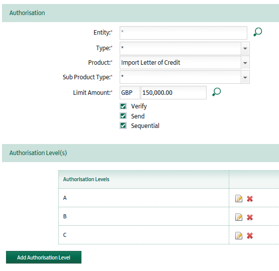 Second example of the Add User Authorisation interface